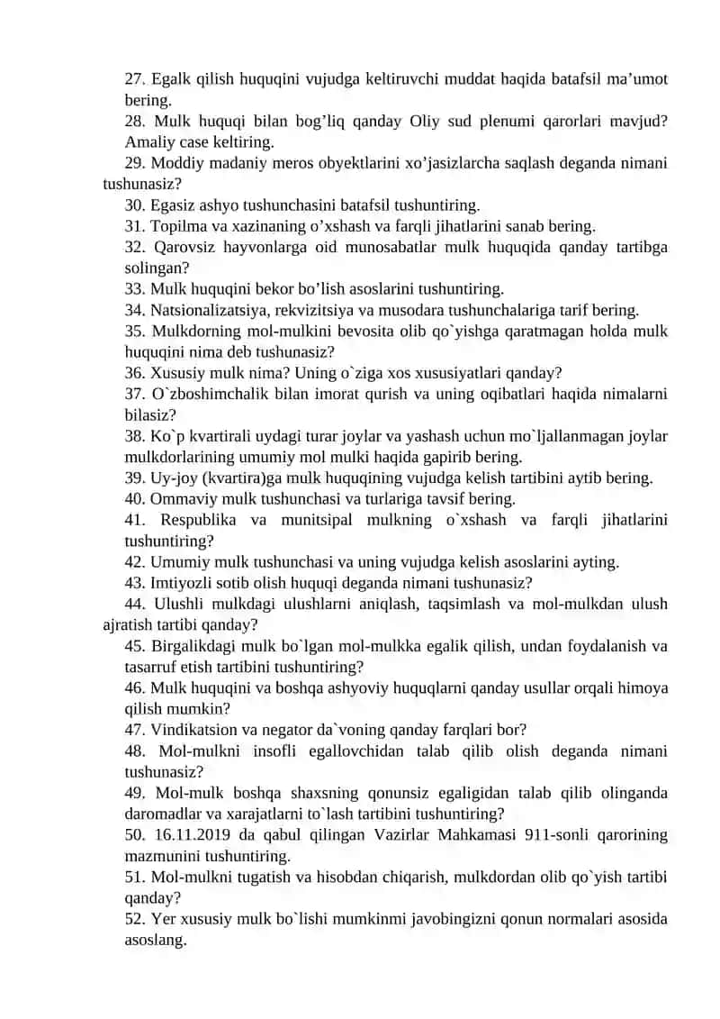 Mulk huquqi modulidan oraliq nazorat 2