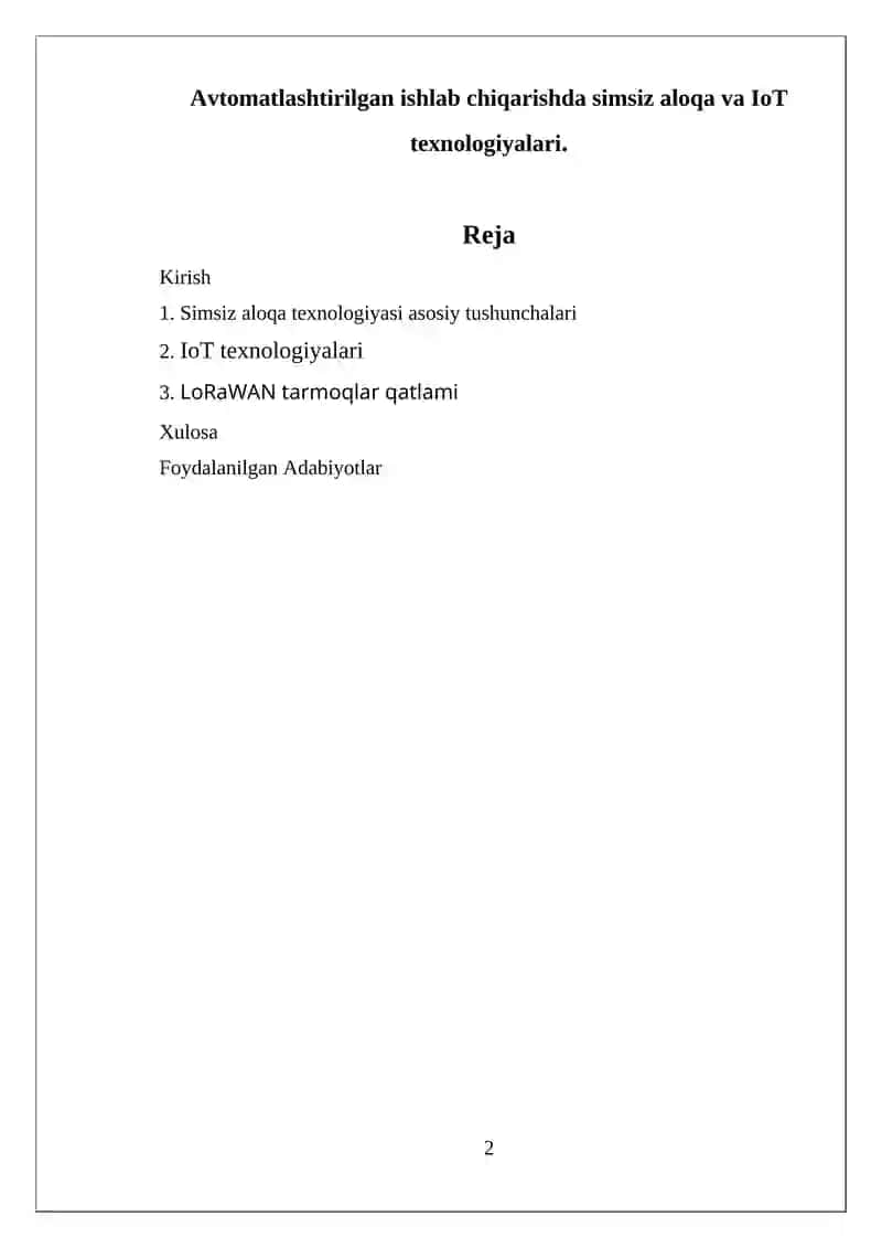 Avtomatlashtirilgan ishlab chiqarishda simsiz aloqa va IoT texnologiyalari 2