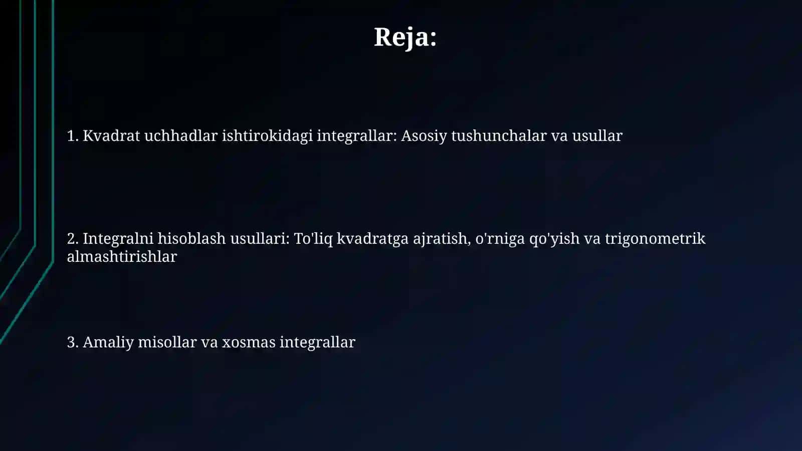 Kvadrat uch hadni oʻz ichiga olgan funksiyalarning integrali 2