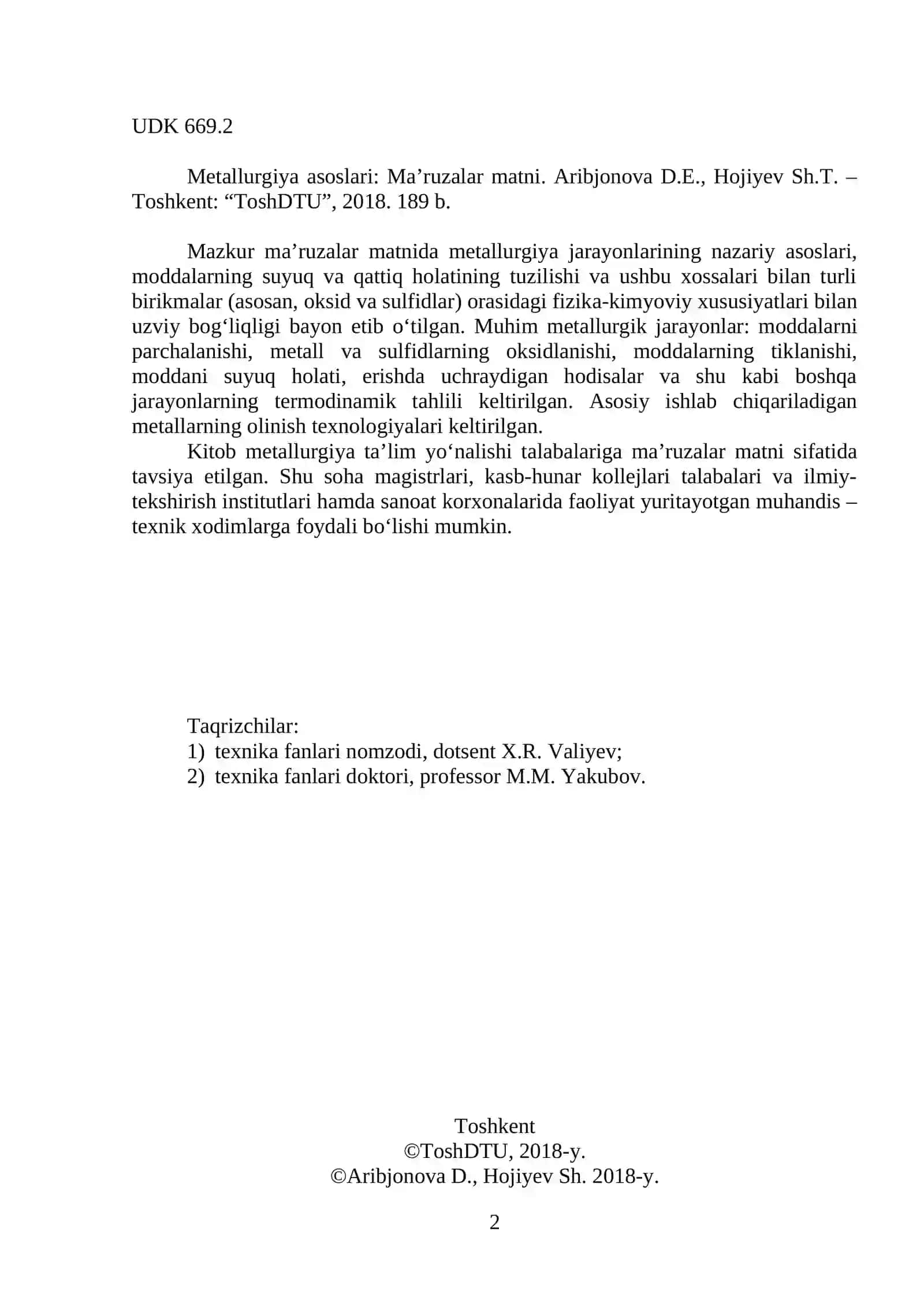 Metallurgiya asoslari: Ma’ruzalar matni 2