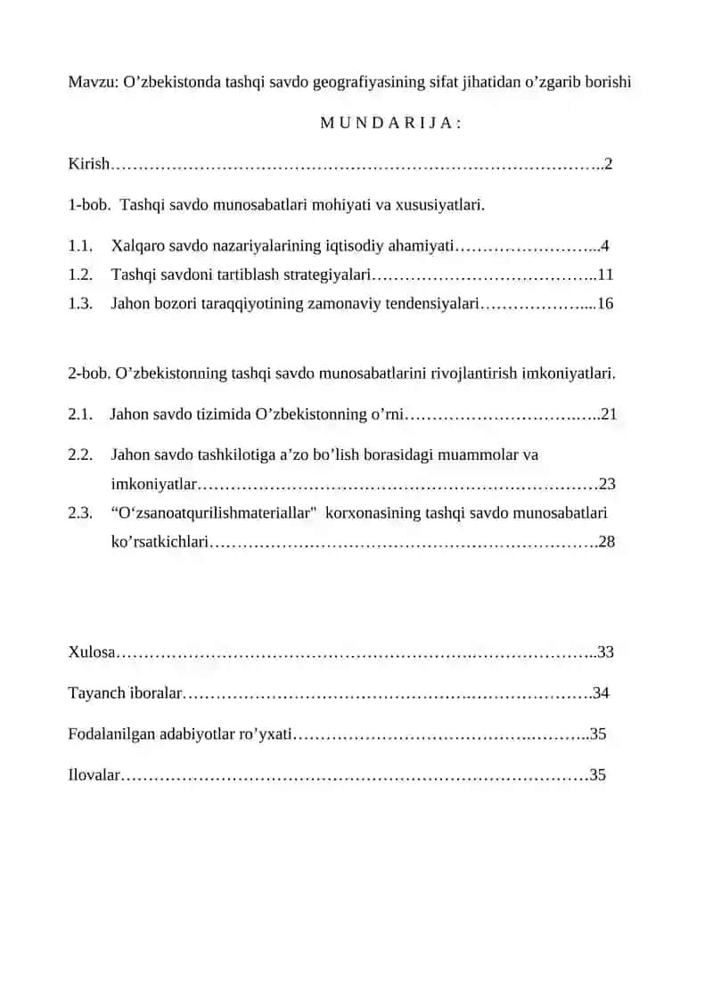 O’zbekistonda tashqi savdo geografiyasining sifat jihatidan o’zgarib borishi 2