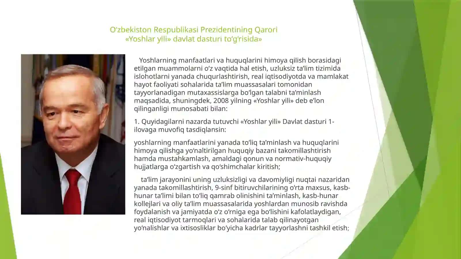 2008-YILYOSHLARYILI KO'ZDATUTILGANMAQSADLARVAVAZIFALARHAQIDA 2
