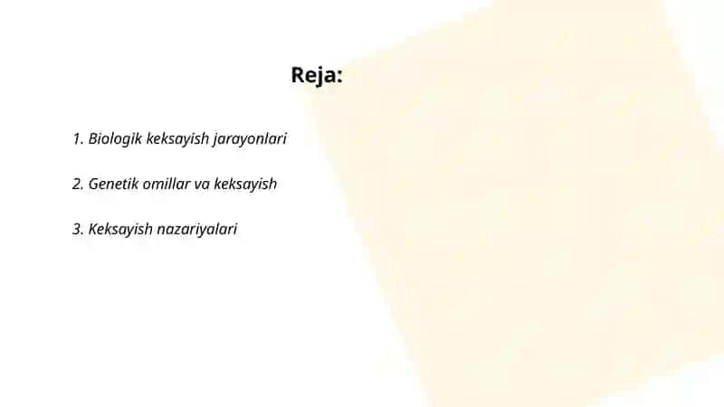 Psixogerantalogiya haqida tushuncha.Biologik keksayish 2
