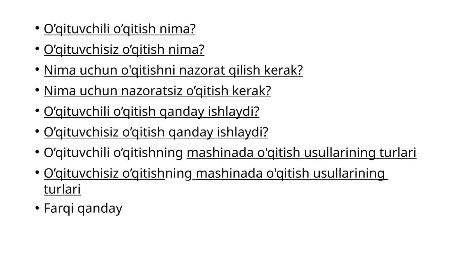 O’qituvchili va o’qituvchisiz o’qitish 2