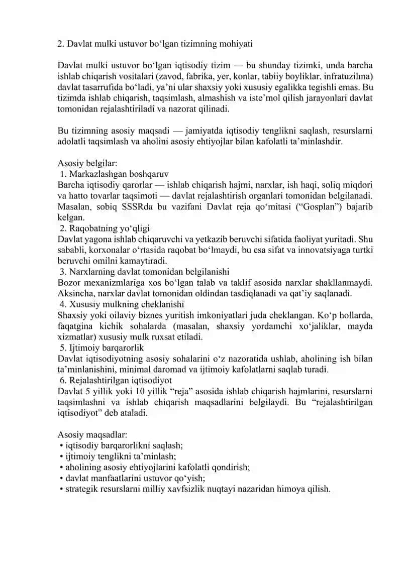 Davlat mulki ustuvor bo‘lgan tizimning afzalliklari va kamchiliklari 2