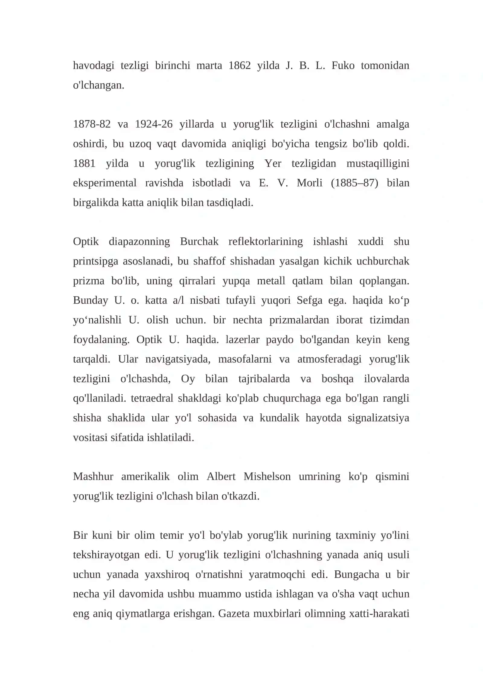 Yorug’lik tezligini  labaratoriya usulida O’lchashni o’rganish mavzusida tayyor mustaqil ish 2