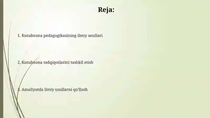 Kutubxona pedagogikasi fanining ilmiy usullari va kutubxonachilik tadqiqotlarini tashkil etish 2