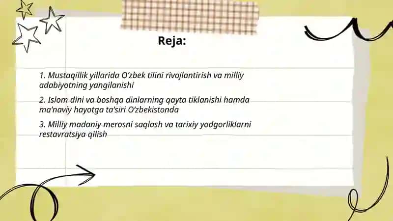 Mustaqillik Yillarida Oʻzbekistondagi Manaviy va Madaniy Taraqqiyoti 2