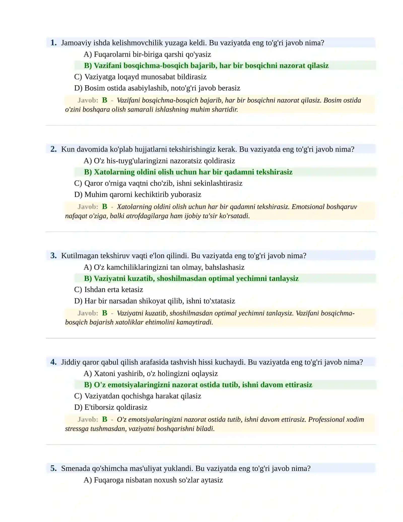 BOJXONA XIZMATIGA ISHGA KIRISH PSIXOLOGIK SINOV Testlari 2