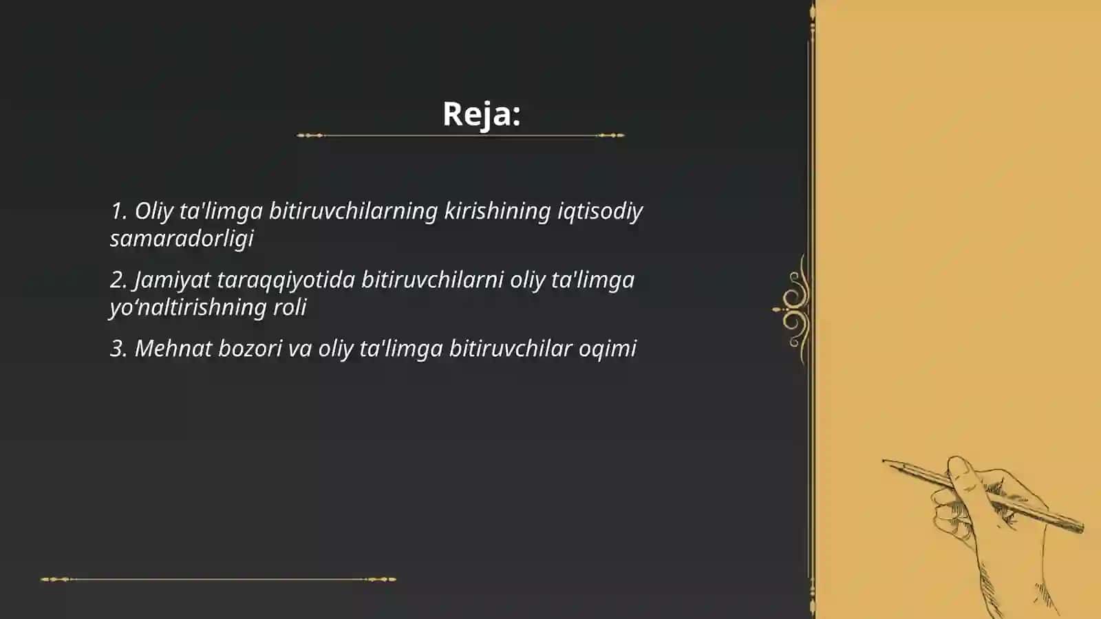 Oliy ta'lim muassasasiga bitiruvchilarning kirishi muhimligi 2