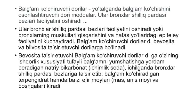 Yo`talga qarshi vositalar va Balg`am ko`chiruvchi vositalar 2