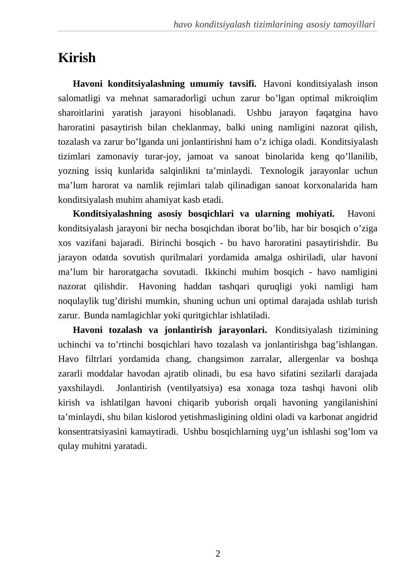 Havoni konditsiyalashning umumiy tavsifi 2