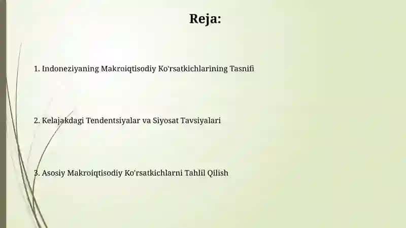 INDONEZIYA DAVLATINING MAKROIQTISODIY KO'RSATKICHLARI TASNIFI 2