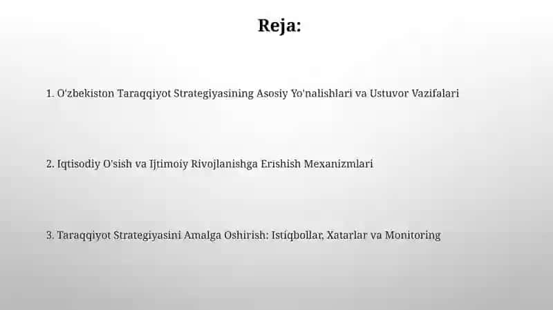 Oʻzbekiston respublikasini rivojlantirish da harakatlar strategiyasining tutgan oʻrni 2
