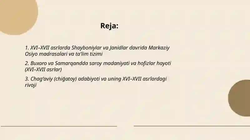 XVI–XVII asrlarda Shayboniylar va Janidlar davrida Markaziy Osiyo madrasalari va ta'lim tizimi 2
