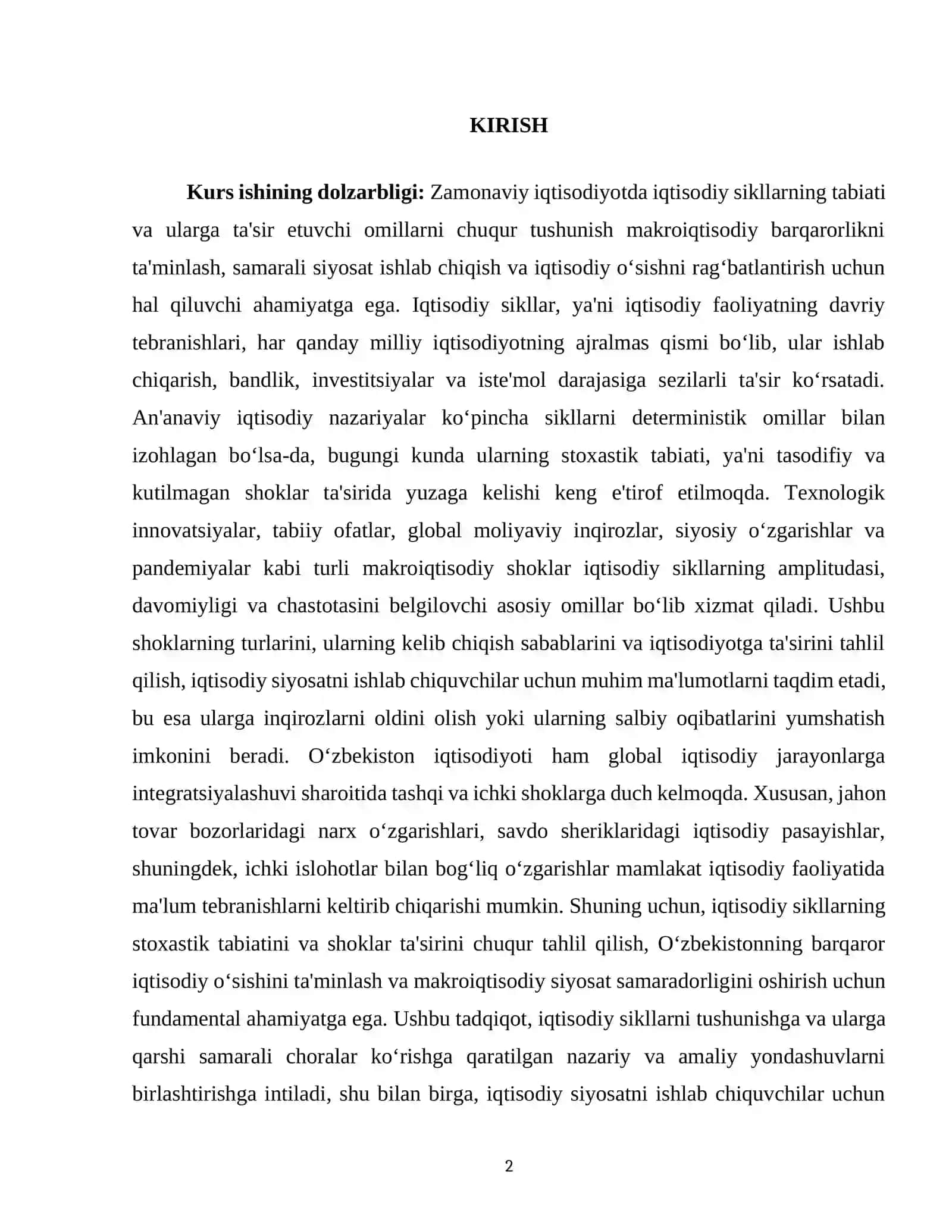 IQTISODIY SIKLLARNING STOXASTIK TABIATI VA SHOKLAR TAHLILI 2