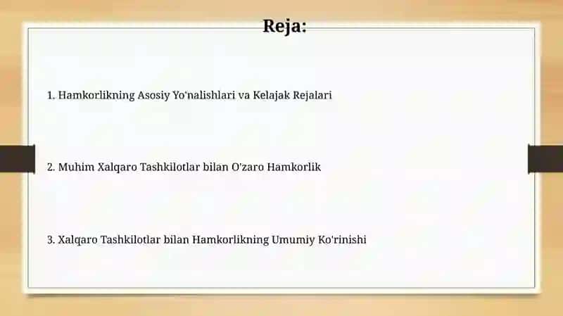 O'zbekistonning xalqaro tashkilotlar bilan hamkorlik aloqalari 2