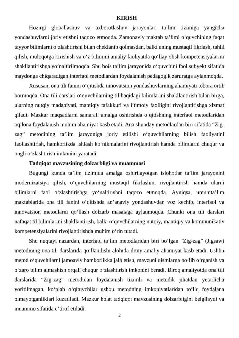 ONA TILI DARSLARIDA "ZIG-ZAG" METODIDAN FOYDALANISH 2