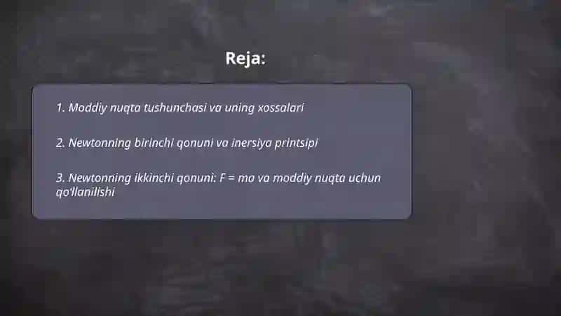 Moddiy nuqta dinamikasi asosida Nyuton qonunlarini oʻrganib, inersiya kuchlarini hisoblash 2