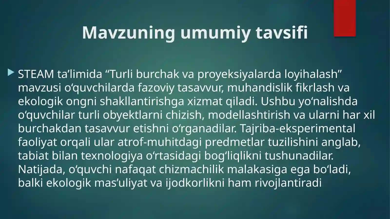 Turli burchak va proyeksiyalarda loyihalash 2