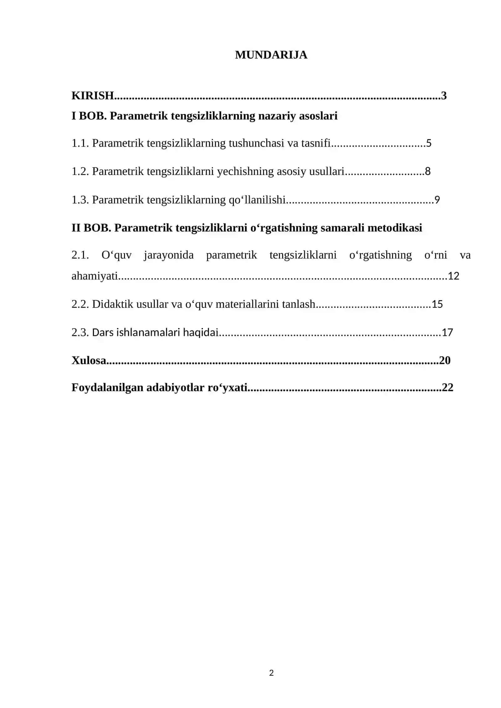 Parametrik tengsizliklarni yechish usullarini o'rgatish metodikasi 2