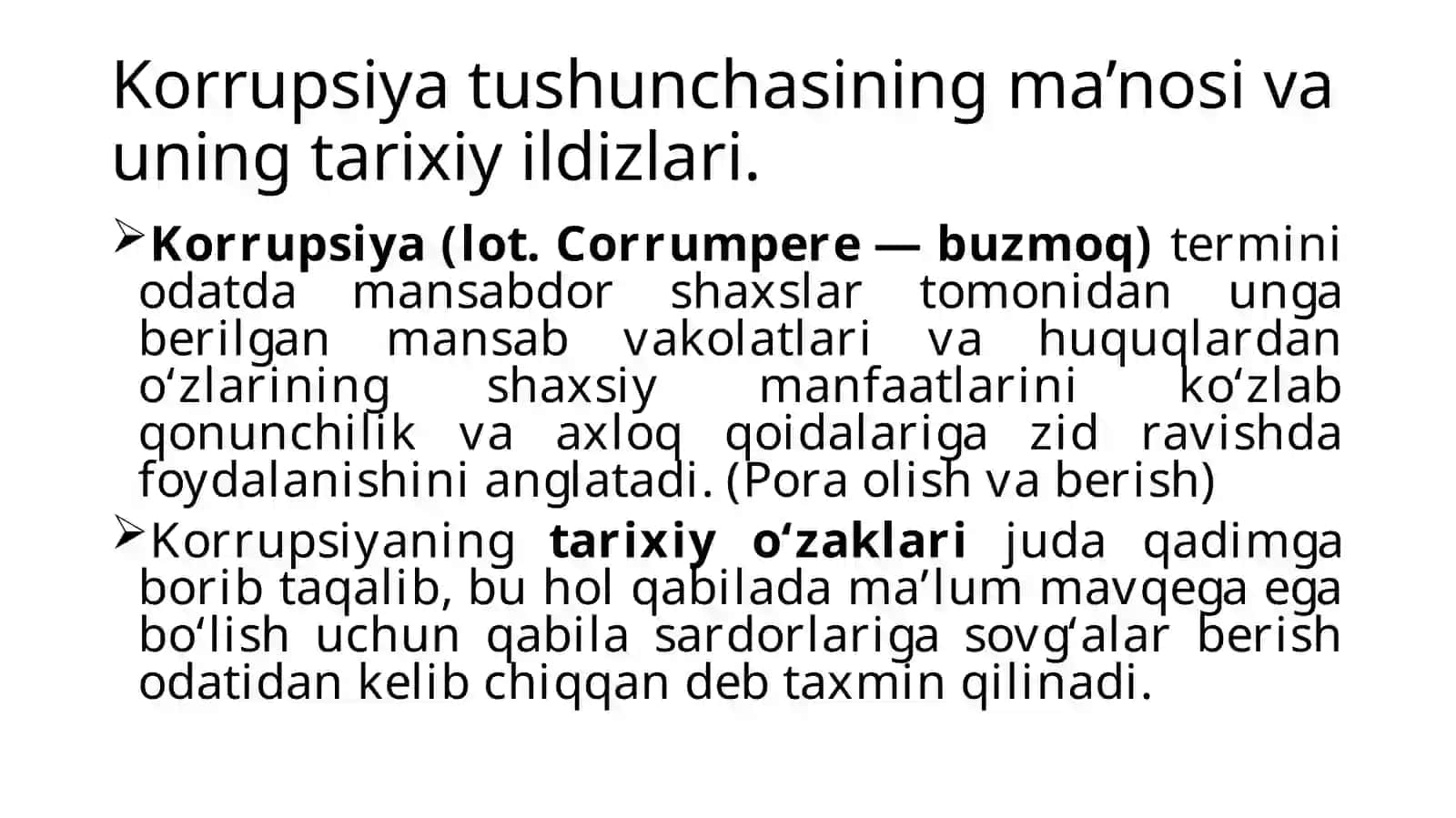 Korrupsiyaning mohiyati, oqibatlariKorrupsiyaning mohiyati, oqibatlar 2