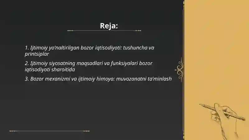 Ijtimoiy yo‟naltirilgan bozor iqtisodiyoti va ijtimoiy siyosat tushunchalari 2