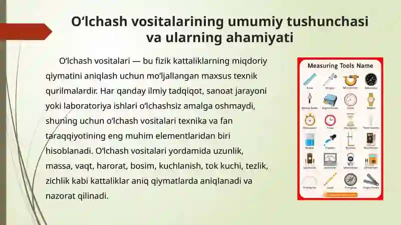 O‘lchash vositalarining turlari va sinflanishi 2