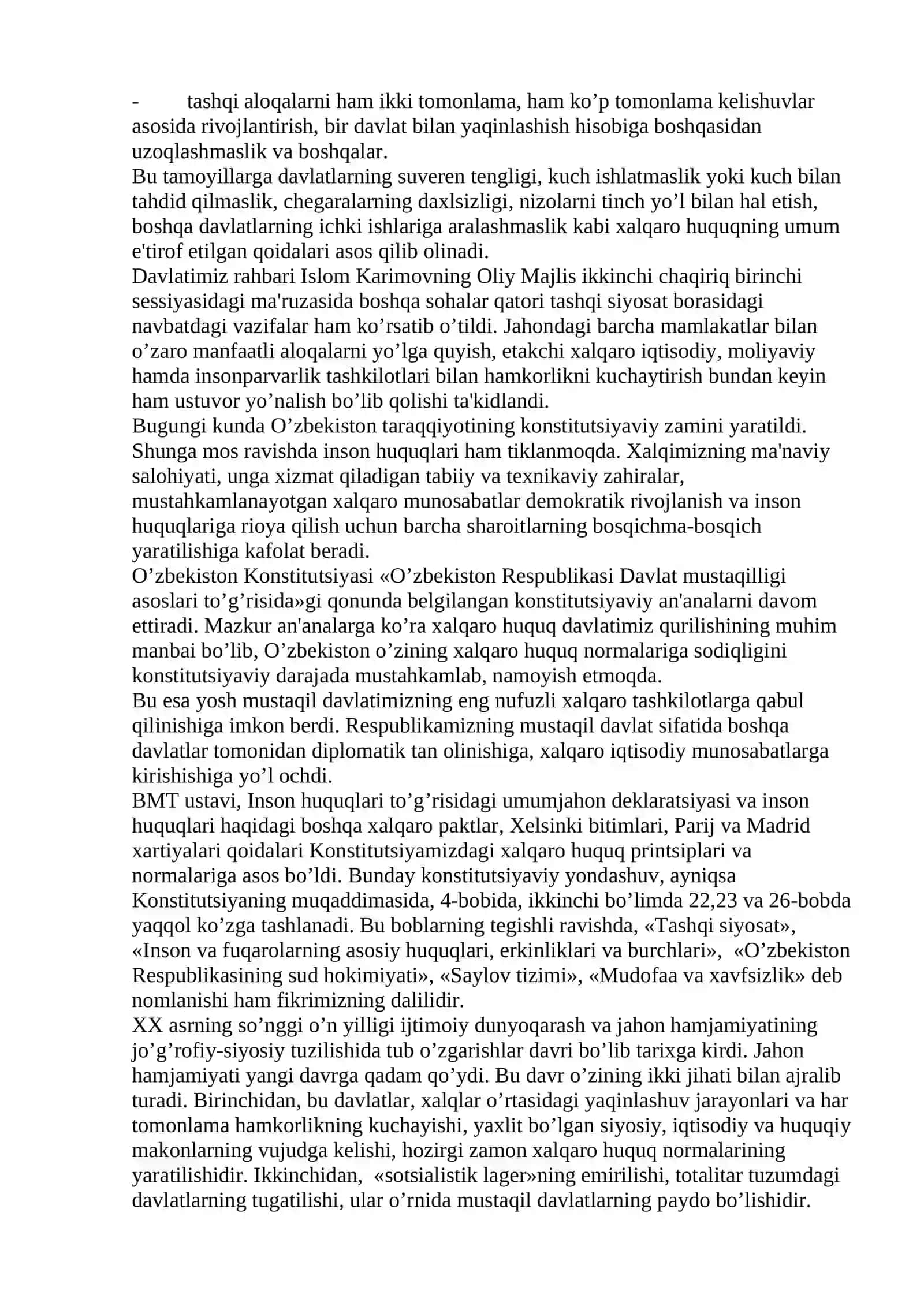 O’ZBEKISTONNING JAHON HAMJAMIYaTI BILAN HAMKORLIGIDA DEMOKRATIK TAMOYILLARGA ASOSLANIShI 2