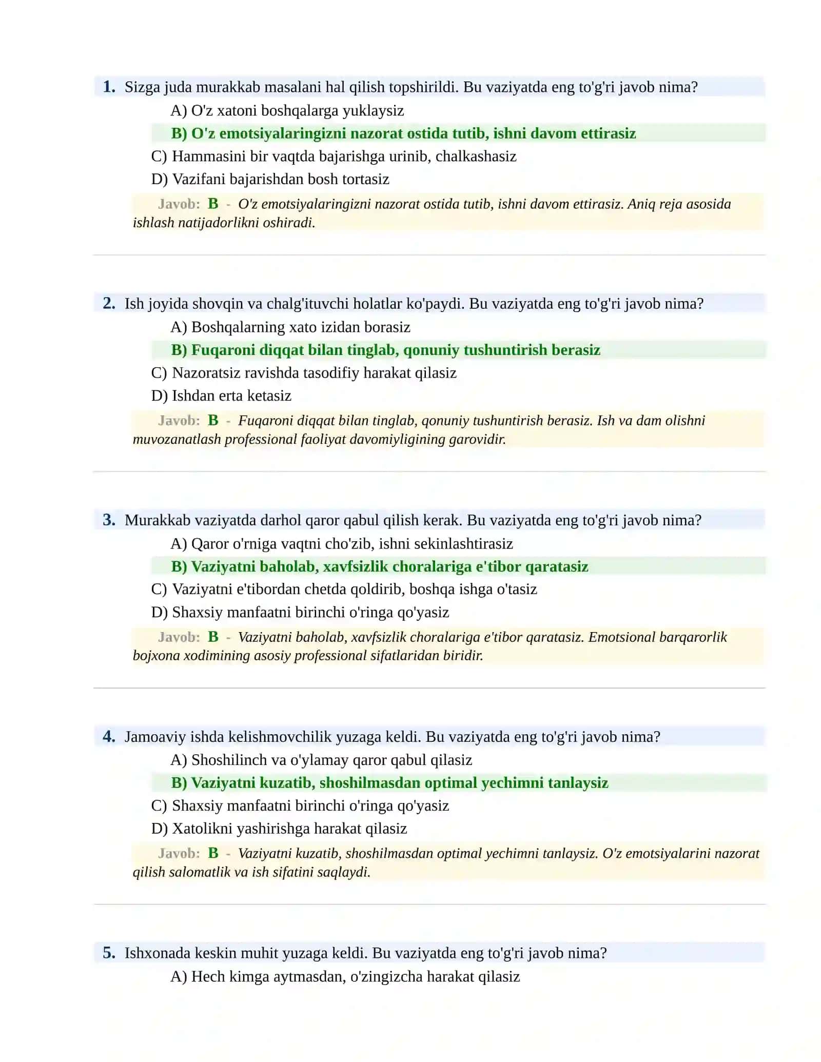 BOJXONA XIZMATIGA ISHGA KIRISH PSIXOLOGIK SINOV Testlari 2