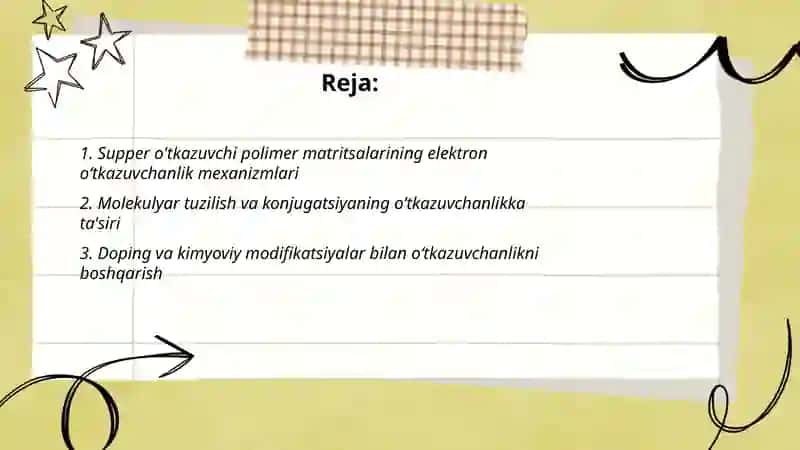 Supper o'tkazuvchi polimer matritsalari xususiyatlari xossalari 2