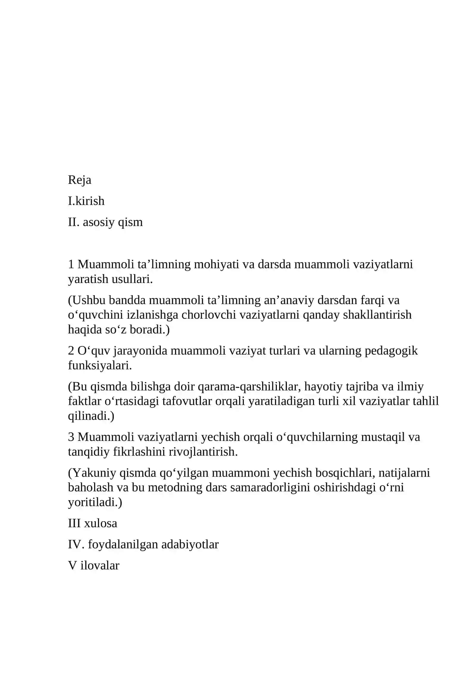 Muammoli ta’limning mohiyati va darsda muammoli vaziyatlarni yaratish usullari 2