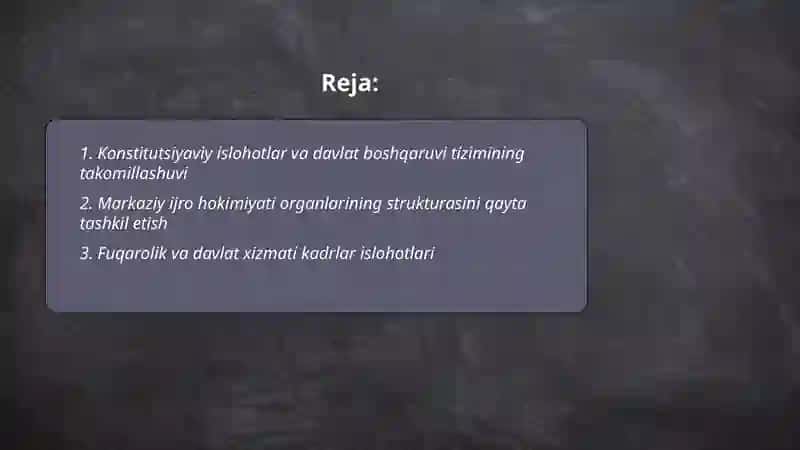 Mustaqillik yillarida davlat boshqaruvi tizmida amalga oshirilgan islohatlar 2
