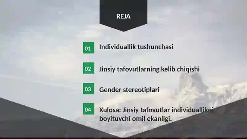 Individuallik tarkibida jinsiy tafovutlarning o‘rni: o‘rganish va qiyoslash 2