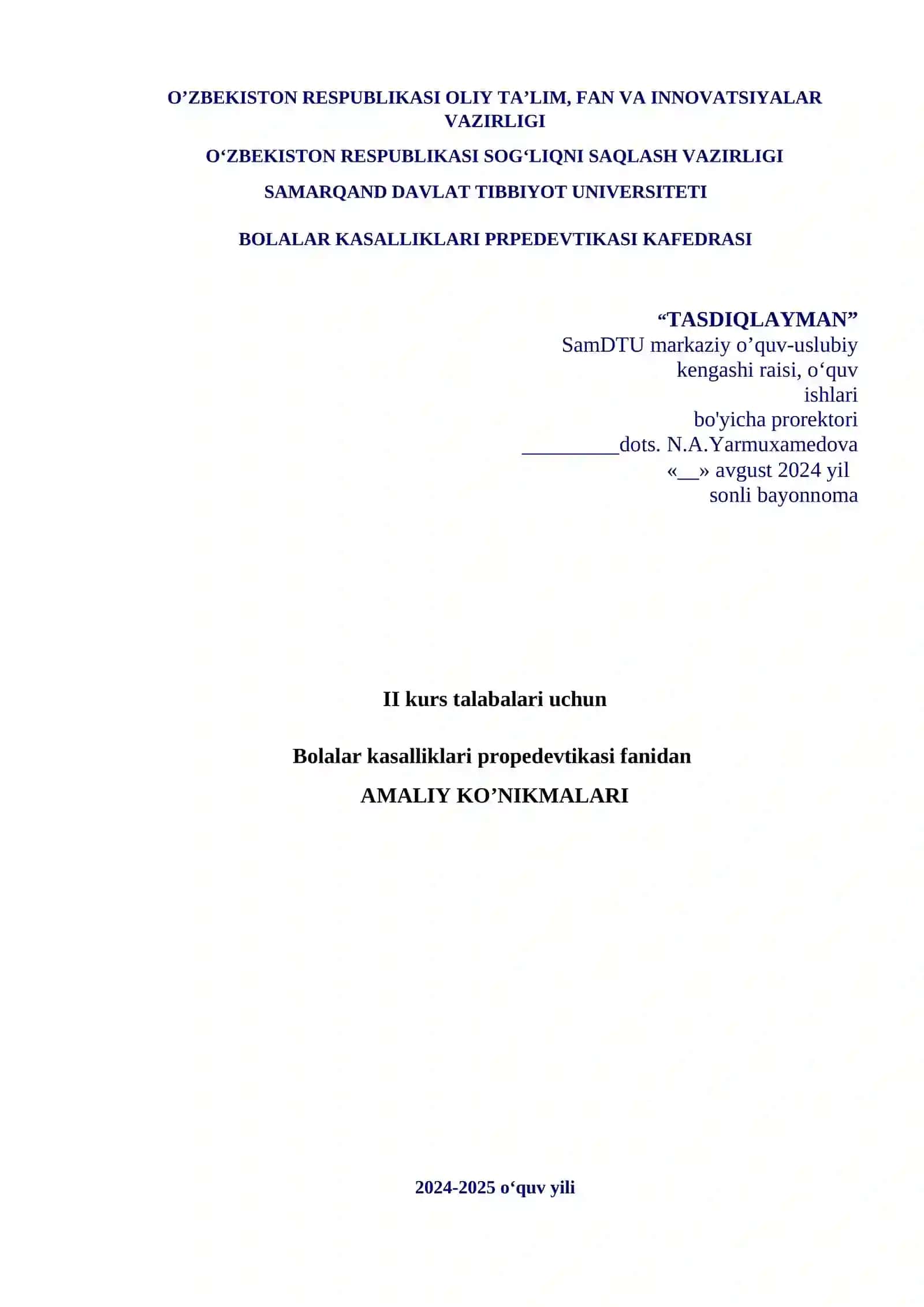 Bolalar kasalliklari propedevtikasi fanidan АMАLIY KOʼNIKMАLАRI 2