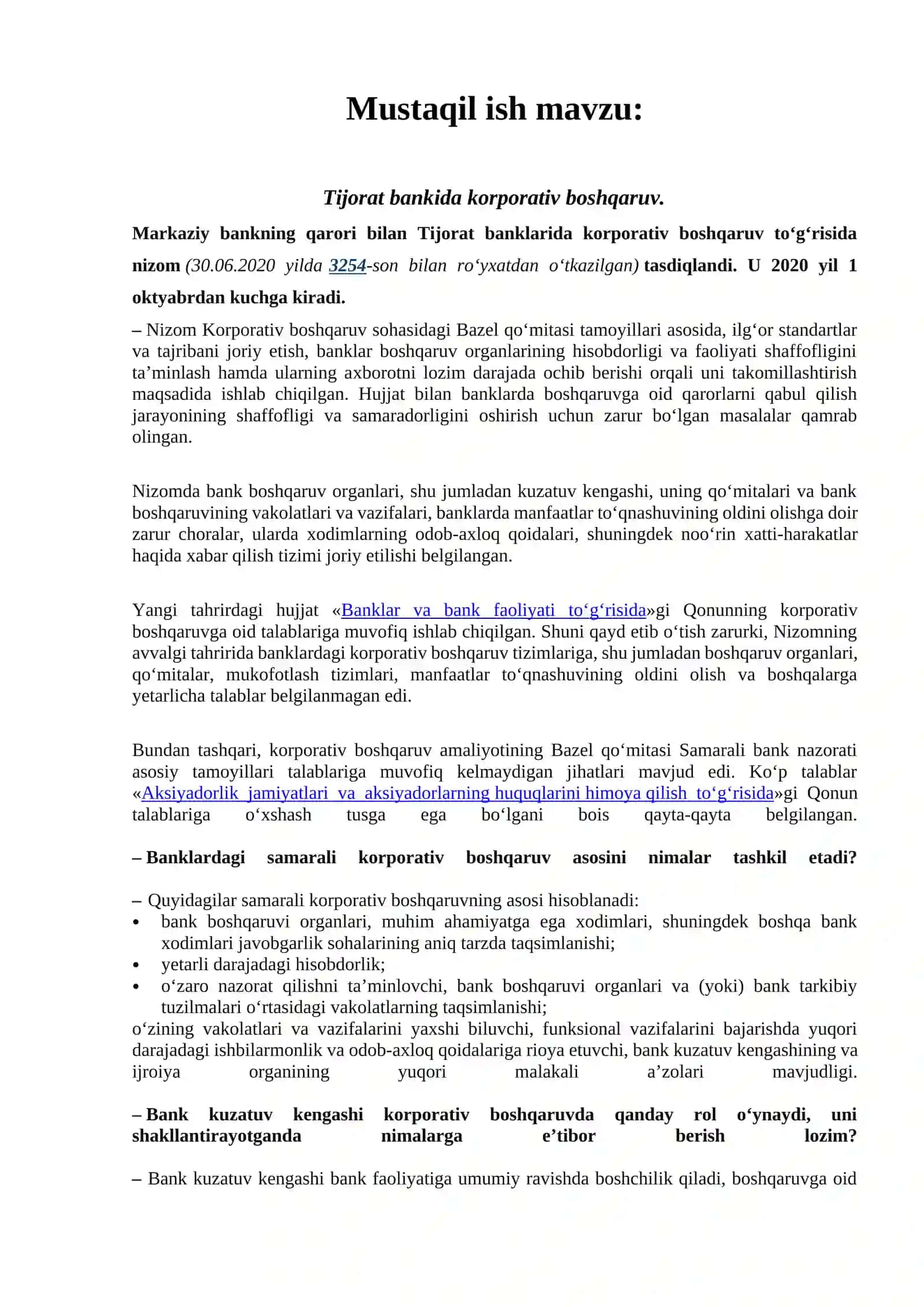 Tijorat bankida korporativ boshqaruv 2