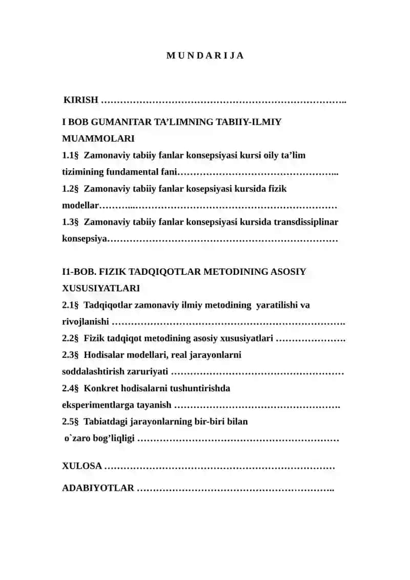 Zamonaviy tabiiy fanlar kontseptsiyasi kursi 2