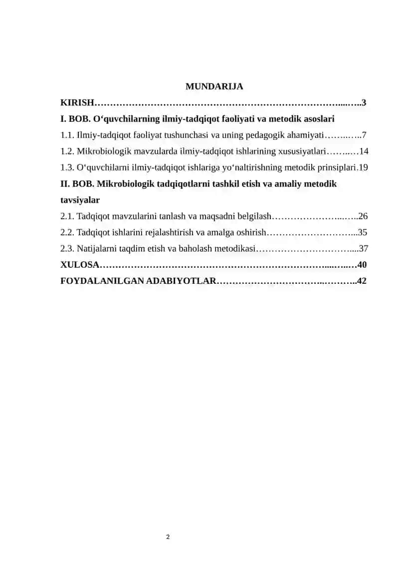 Mikrobiologik mavzularda o‘quvchilarning ilmiy-tadqiqot ishlariga yo‘naltirish metodikasi 2