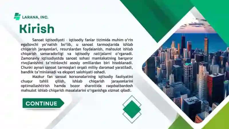 SANOAT IQTISODIYOTINING PREDMETI, VAZIFALARI VA MILLIY IQTISODIYOTDAGI O‘RNI 2