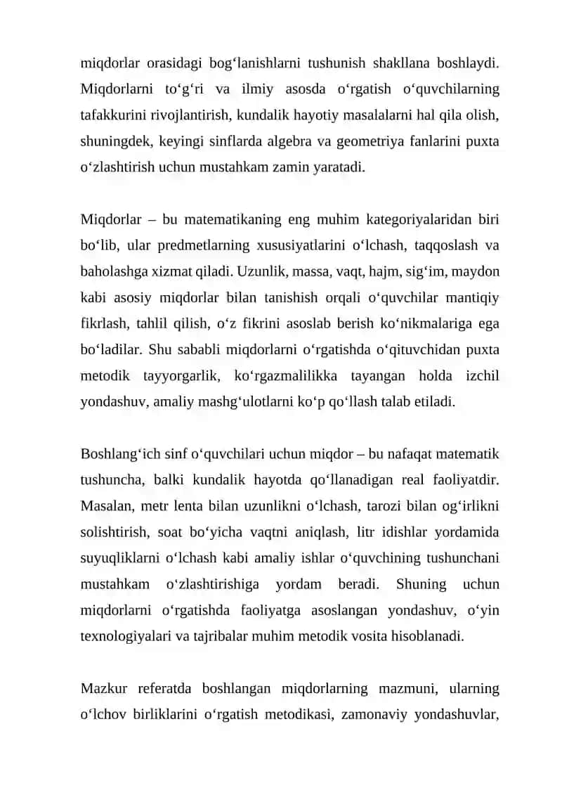 Boshlang‘ich sinflarda asosiy miqdorlarni o‘rgatish metodikasi 2