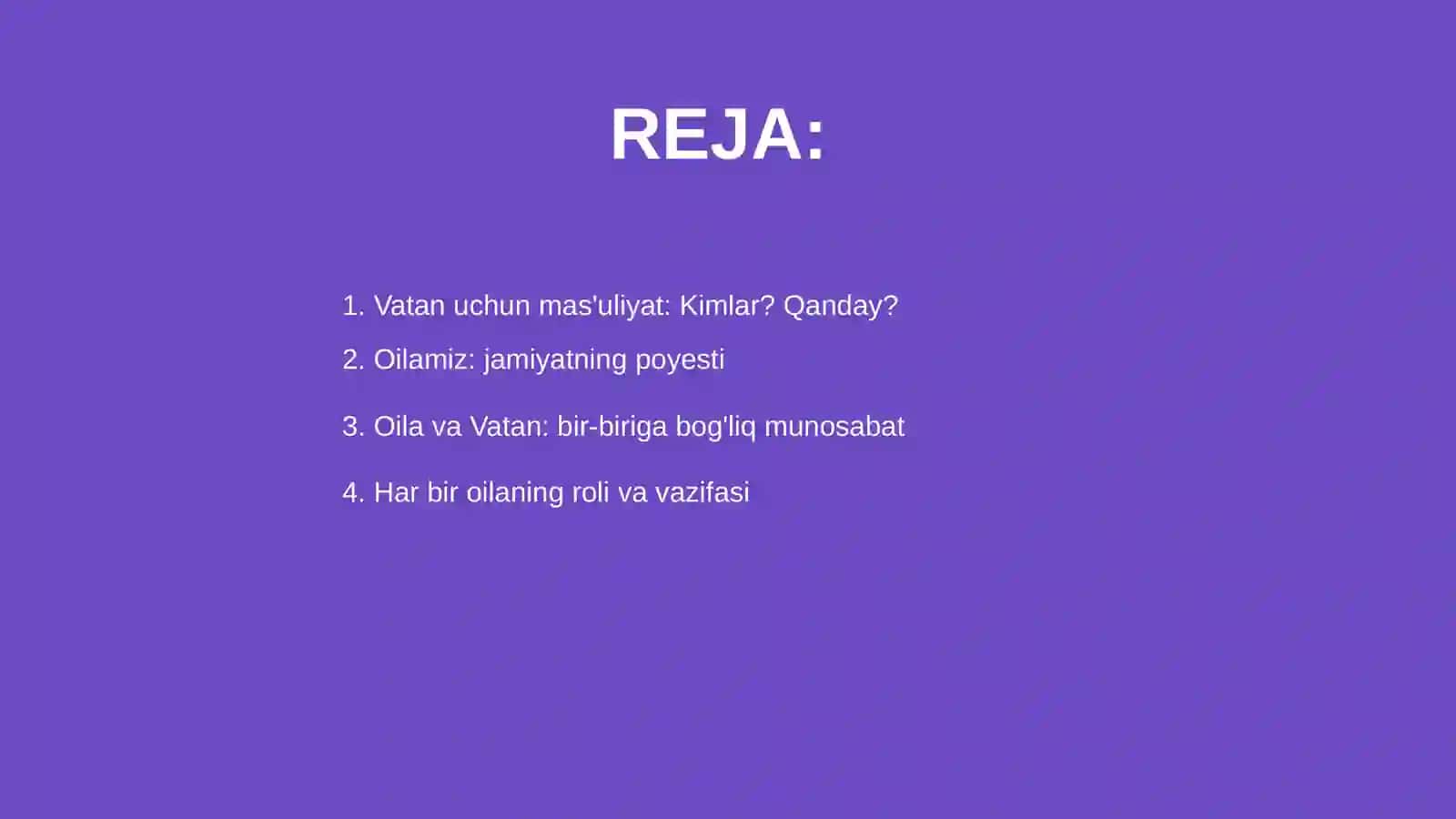 Vatan taraqqiyotiga men ham masʼulman: Oila jamiyatning asosiy boʻgʻini 2