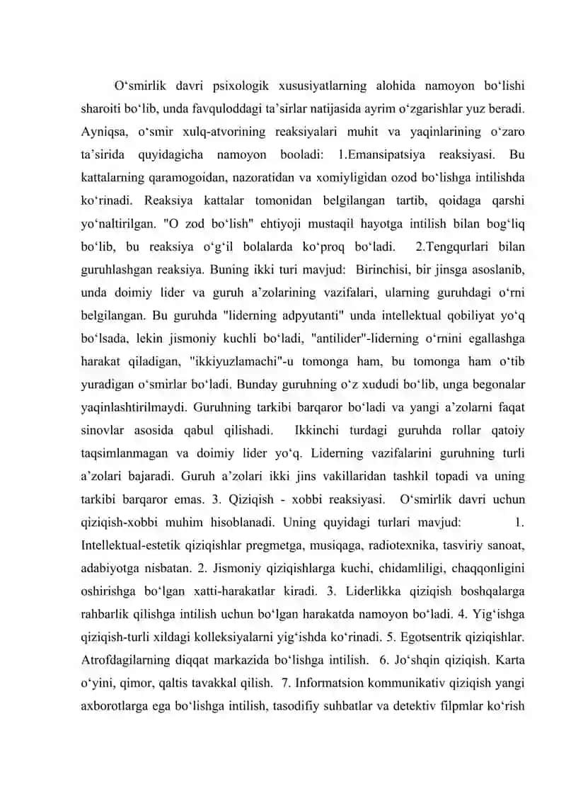 O‘smirlik xulq-atvorining reaksiyalari va deviant xulq-atvor klassifikatsiyasi O‘smirlarda xarakter aksentuatsiyasi 2