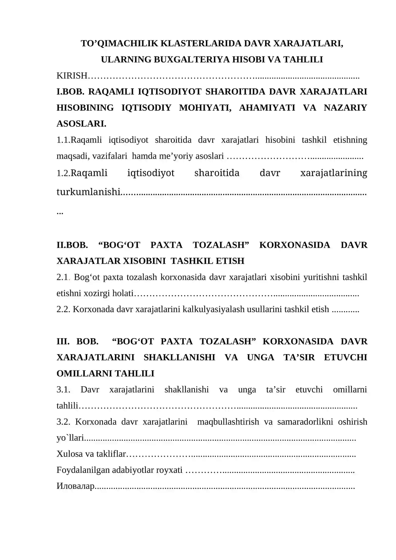 TO’QIMACHILIK KLASTERLARIDA DAVR XARAJATLARI, ULARNING BUXGALTERIYA HISOBI VA TAHLILI 2