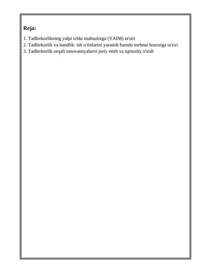 TADBIRKORLIK FAOLIYATINING IQTISODIY RIVOJLANISHGA TA’SIRI 2