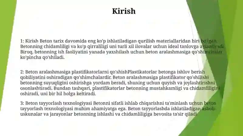Beton Qorishmasi Tarkibiga Plastifikatorlar QoʻShish Va Uni Tayyorlash Texnologiyasi 2