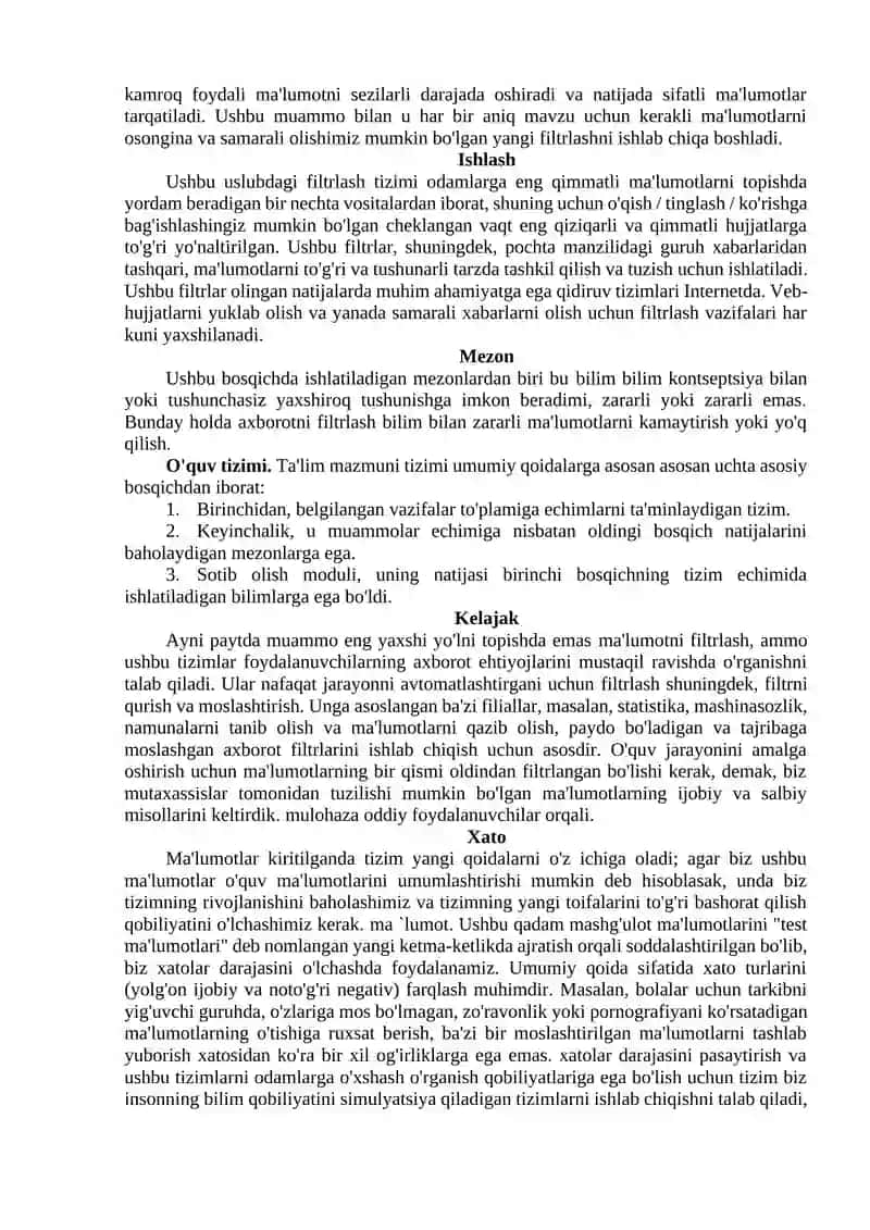 Axborotni Filtrlash Tekshirish Ko’nikmalari 2