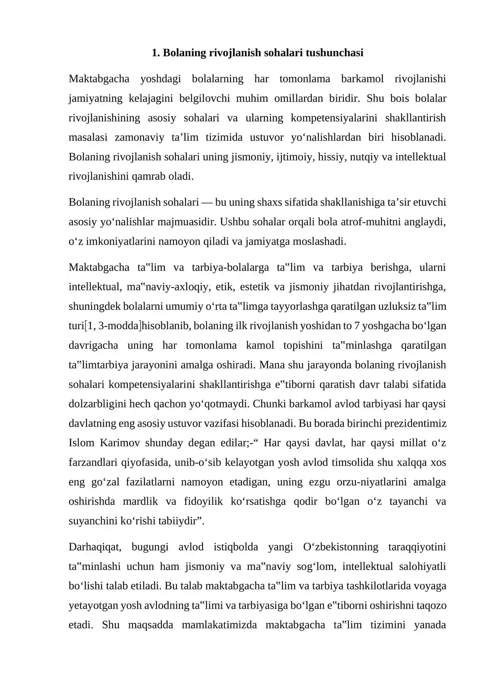 Bolaning rivojlanish sohalari kompetensiyalari 2