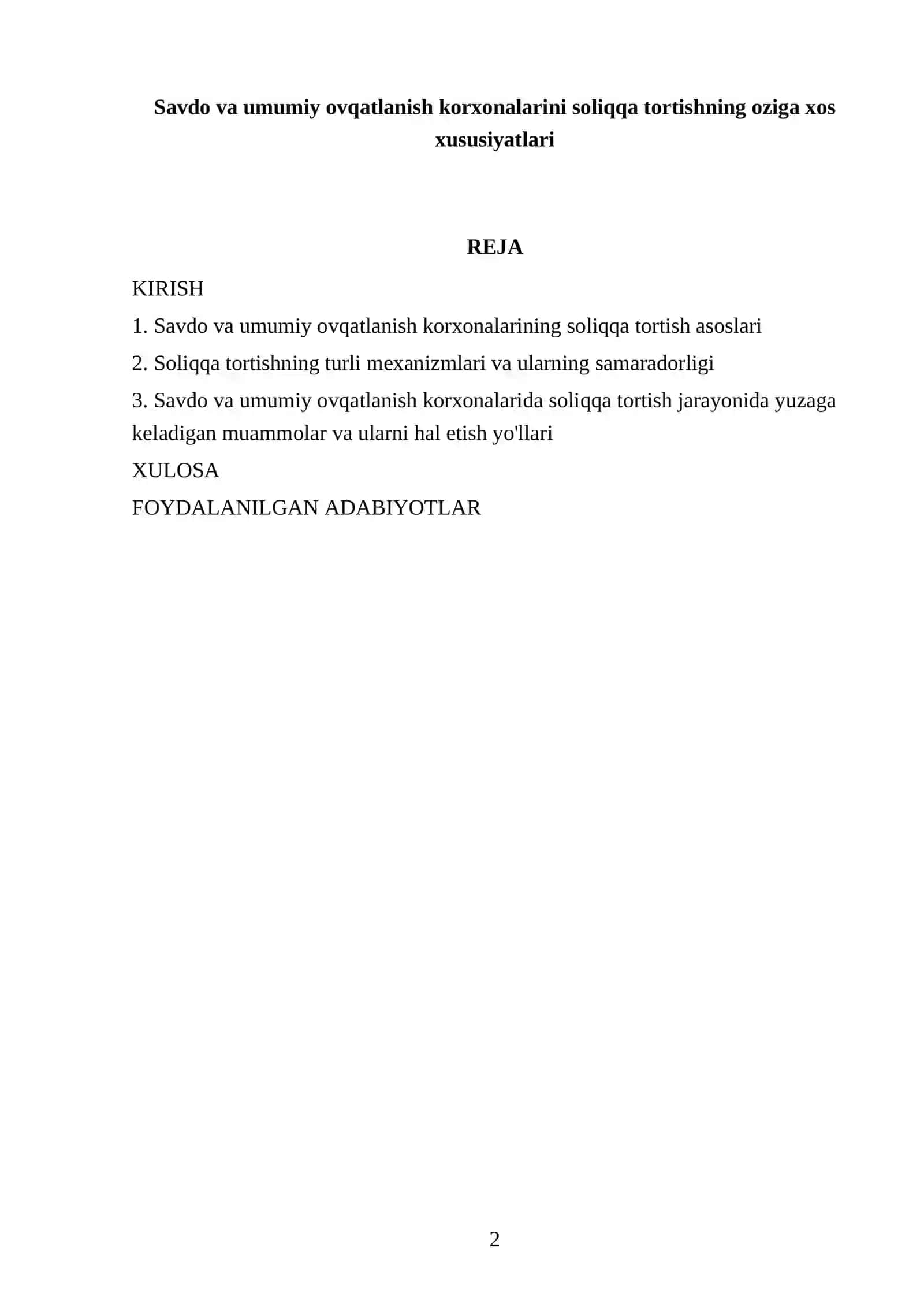 Savdo va umumiy ovqatlanish korxonalarini soliqqa tortishning oziga xos xususiyatlari 2