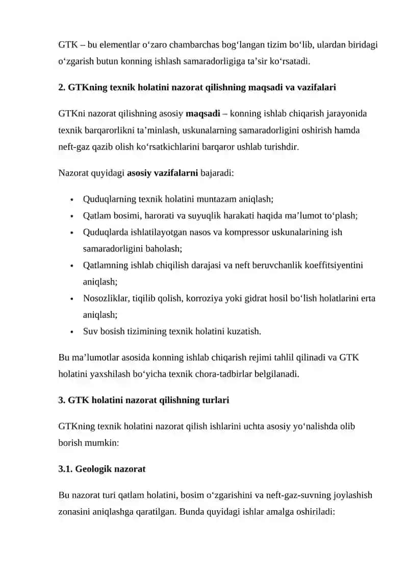 Geologiya-texnika kompleksi (GTK) texnik holatini nazorat qilish 2