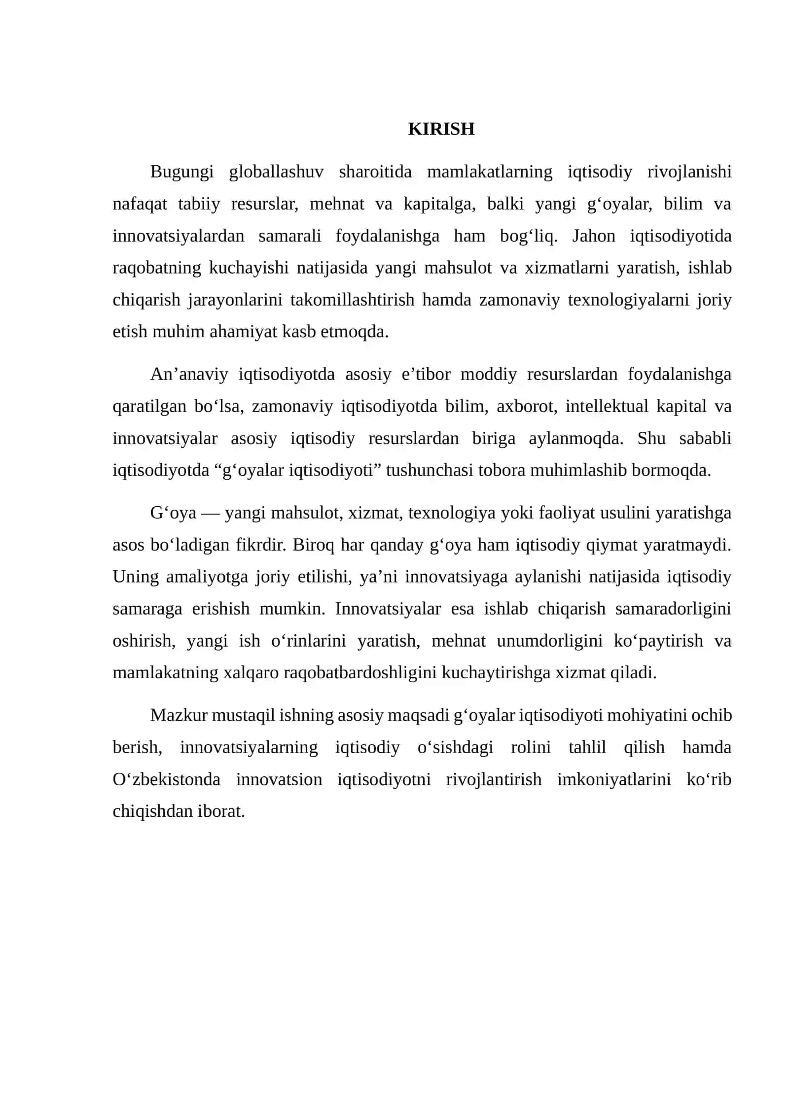 G‘OYALAR IQTISODIYOTI VA INNOVATSIYALARNING IQTISODIY O‘SISHDAGI ROLINI O‘RGANISH 2